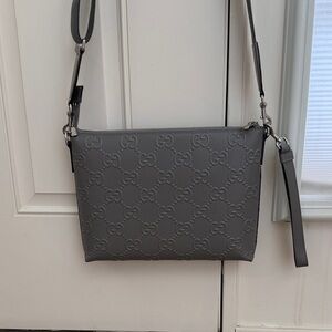 Gucci Grey Embossed Signature Crossbody Bag